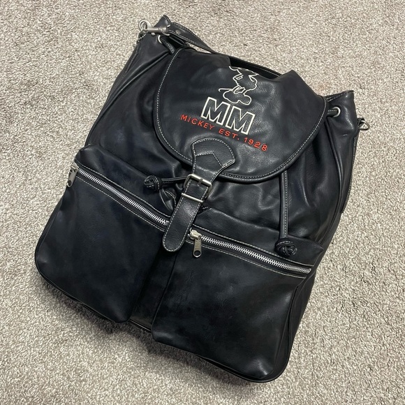 Vintage Disney Store 90s MM Mickey Mouse Faux Leather Backpack